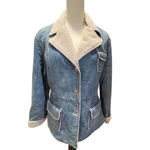 Coffee House Vintage Sherpa Lined Denim Bomber Jacket XL Blue Utility chore coat